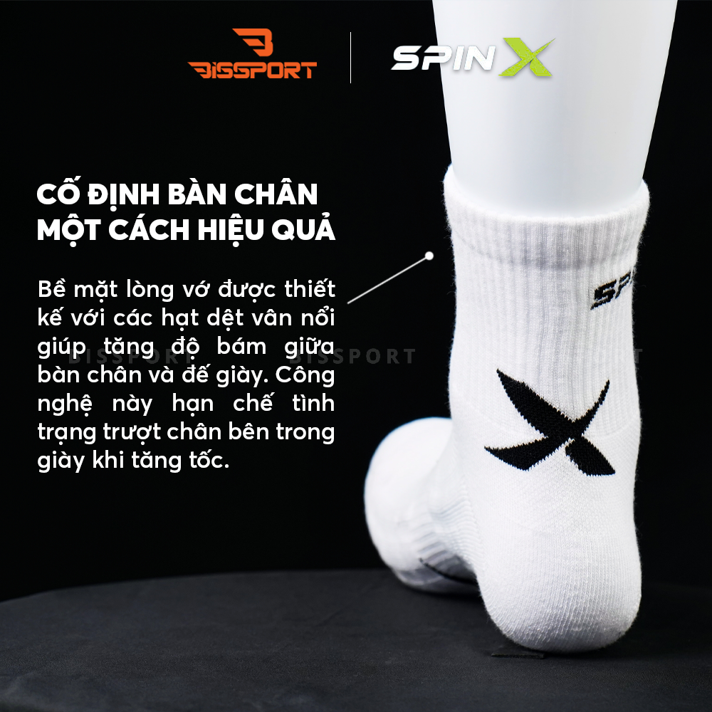 Vớ Thể Thao Pickleball / Tennis SpinX Grip Court Trắng Chính Hãng - Co Giản - Êm Ái - Thoáng Khí - Chống Trượt - Ổn Định